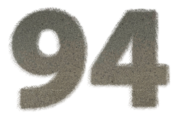 The shape of the number 94 is made of sand isolated on transparent background. Suitable for birthday, anniversary and Memorial Day templates