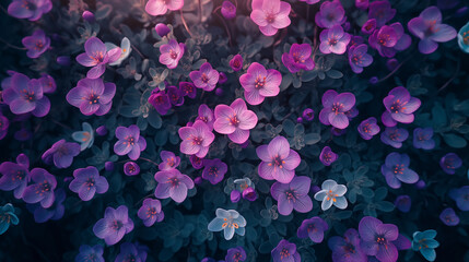 Obraz premium Pink spring flowers top view