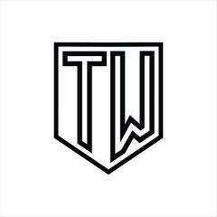 TW Letter Logo monogram shield geometric line inside shield isolated style design