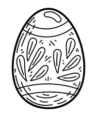Coloring book Easter egg with pattern sketch. Holiday symbol. Hand drawn vector illustration.