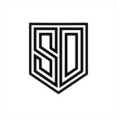 SD Letter Logo monogram shield geometric line inside shield isolated style design
