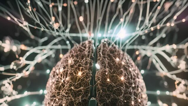 Computer-generated lungs image reveals intricate respiratory system details, offering a close look into the inner workings, Abstract visualization of AI brain with neural connections, AI Generated