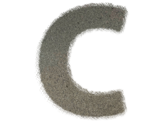 Letter C shape made of sand, isolated on PNG transparent background, suitable for template design