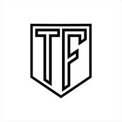 TF Letter Logo monogram shield geometric line inside shield isolated style design