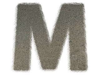 Letter M shape made of sand, isolated on PNG transparent background, suitable for template design
