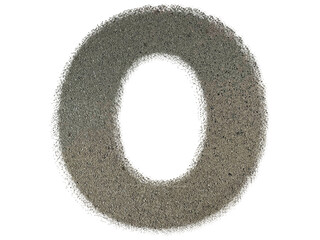 Letter O shape made of sand, isolated on PNG transparent background, suitable for template design