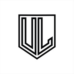 UL Letter Logo monogram shield geometric line inside shield isolated style design