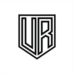 UR Letter Logo monogram shield geometric line inside shield isolated style design