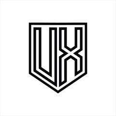 UX Letter Logo monogram shield geometric line inside shield isolated style design