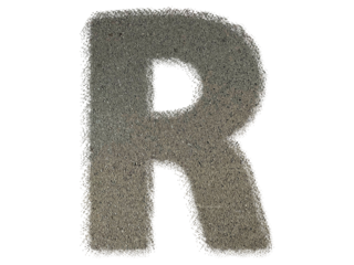 Letter R shape made of sand, isolated on PNG transparent background, suitable for template design