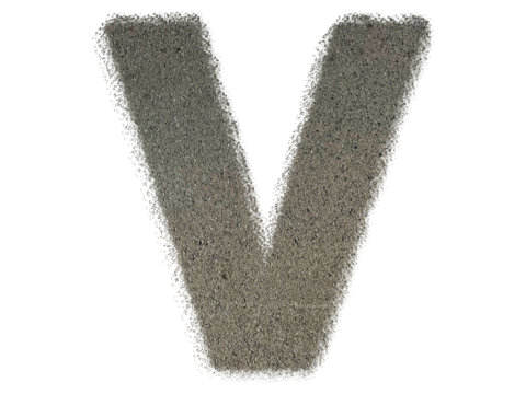 Letter V shape made of sand, isolated on PNG transparent background, suitable for template design