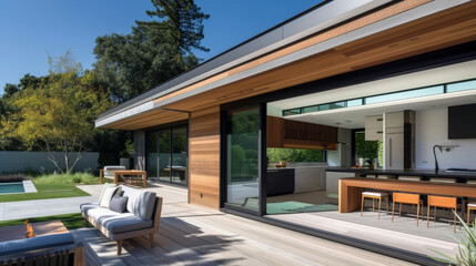 Experience a true sense of connection to the outdoors in this stunning home where large sliding doors seamlessly blend indoor and outdoor spaces.