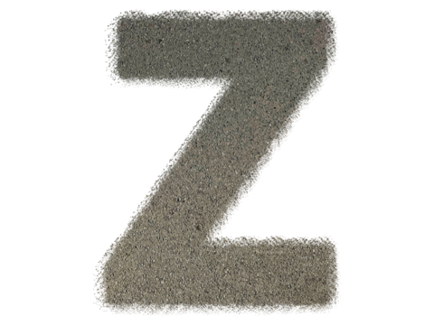 Letter Z shape made of sand, isolated on PNG transparent background, suitable for template design