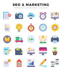 Collection of SEO & MARKETING 25 Flat Icons Pack.
