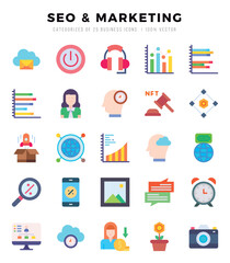 SEO & MARKETING icons Pack. Flat icons set. SEO & MARKETING collection set. Simple vector icons.