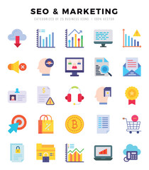 Vector icons set of SEO & MARKETING. Flat style Icons.