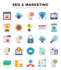 Set of SEO & MARKETING icons in Flat style. High quality Flat Icons symbol collection.