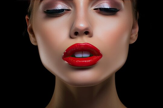 Close-up photographs of a woman's lips with pre-applied lipstick