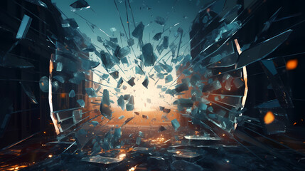 Broken scattered glass broken illustration crack explosion, debris destruction