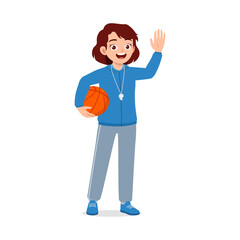 happy young physical education teacher holding ball