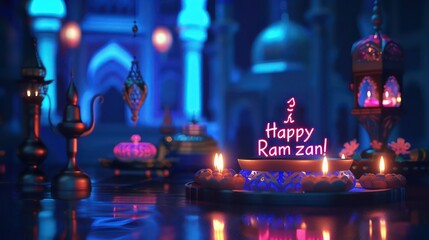 neon sign Happy Ramzan background