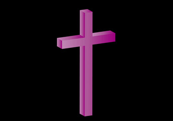 Cruz latina  fucsia en 3D sobre fondo negro