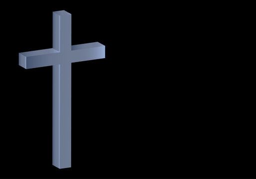 Cruz latina azul en 3D sobre fondo negro
