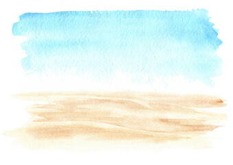 Beach sand sea background, Hand drawn watercolor illustration © dariaustiugova
