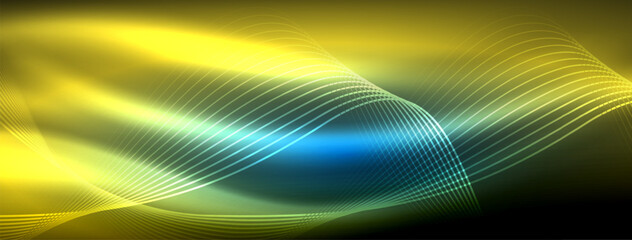 Glowing neon wave abstract background - vibrant, luminescent waves pulsate in a captivating and electrifying display