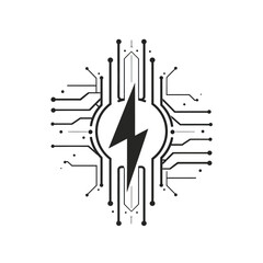 Black simple abstract electricity logo element on white background Generative Ai