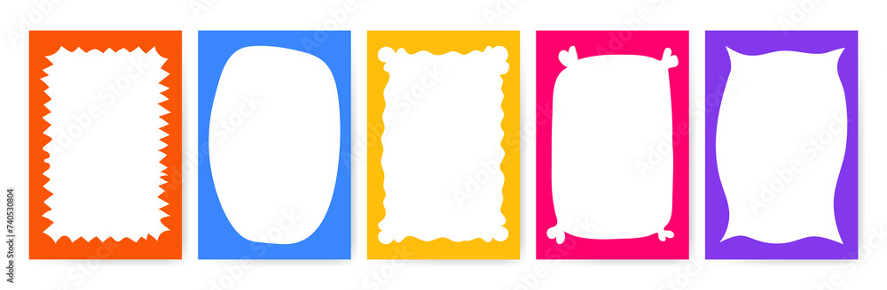 Poster doodle wavy curve simple textbox set. hand drawn multicolored blank rectangle borders. edge empty te