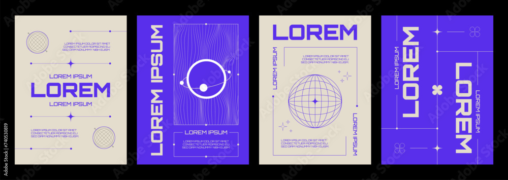 Poster poster design in y2k style - vector collection of banner in 90s and 00s aesthetic with abstract simp