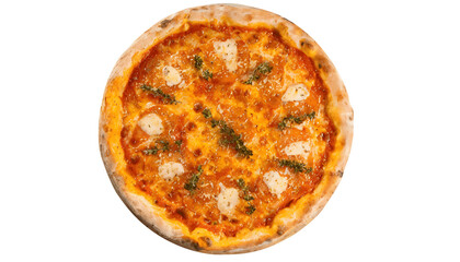 Marinara pizza. Tomato sauce, olive oil, thyme, garlic, no cheese Isolated on transparent PNG background