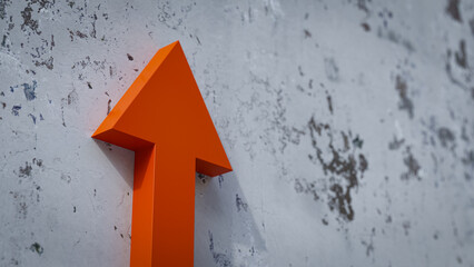 Fototapeta premium Red arrow concept rising upward against old wall background. 3d rendering