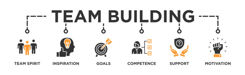 Team building building banner web icon vector illustration concept with icon of team spirit, inspiration, goals, competence, support, and motivation