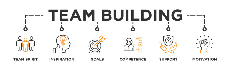 Team building building banner web icon vector illustration concept with icon of team spirit, inspiration, goals, competence, support, and motivation