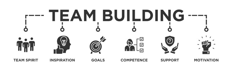 Team building building banner web icon vector illustration concept with icon of team spirit, inspiration, goals, competence, support, and motivation