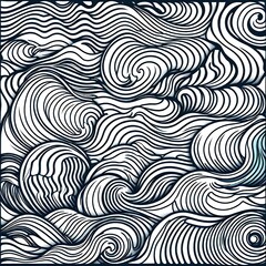 Fototapeta premium Abstract linocut wave pattern, hand drawn swirling ocean water lines, monochrome nautical background texture, organic flowing sea ripples for coastal decor and minimalist fabric design