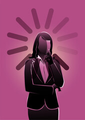 businesswoman thinking with loading icon around her head