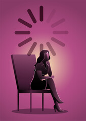 Businesswoman with loading icon while sitting on a chair