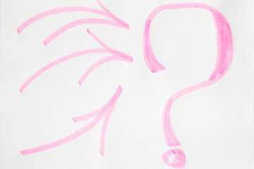 Hand-drawn question mark, boldly marked in black on a white sheet of paper, symbolizing the concept of questioning, uncertainty, and the search for information