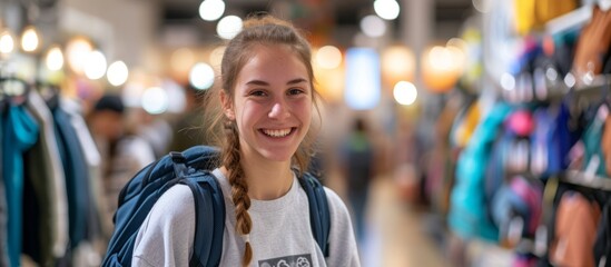 Fototapeta premium Exploring the world: a young female adventurer with a backpack ready for exciting journey