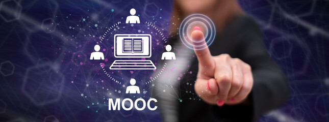 Woman touching a mooc concept