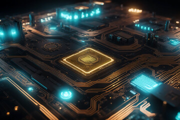 Circuit board with glowing lines, representing the inner workings of technology