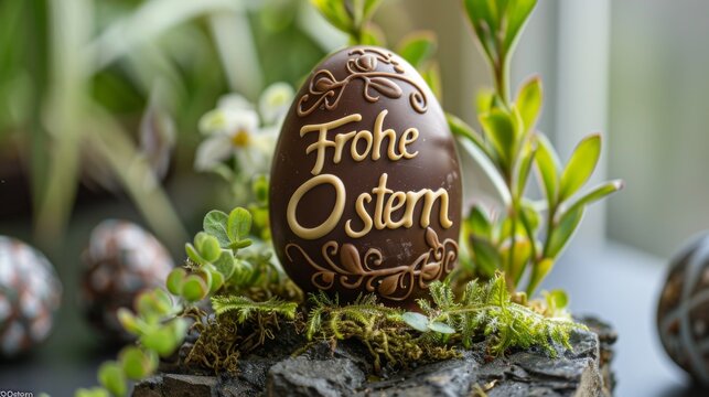 Schokoladen Oster Ei mit dem Text frohe Ostern