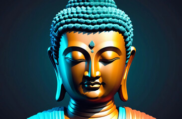Portrait of a golden buddha on a gray background. Generative AI