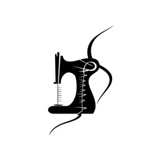 Black simple abstract sewing logo element on white background Generative Ai