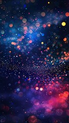 Fototapeta premium Illustration AI vertical cosmic bokeh lights in night sky. Background concept, textures.