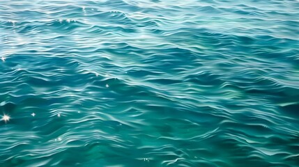 Blue green surface of the ocean in Catalina Island California with gentle ripples on the surface and light refracting - obrazy, fototapety, plakaty