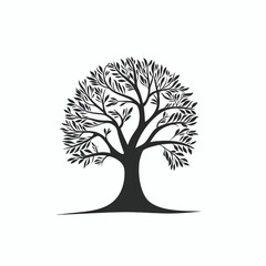 Black simple abstract tree logo element on white background Generative Ai